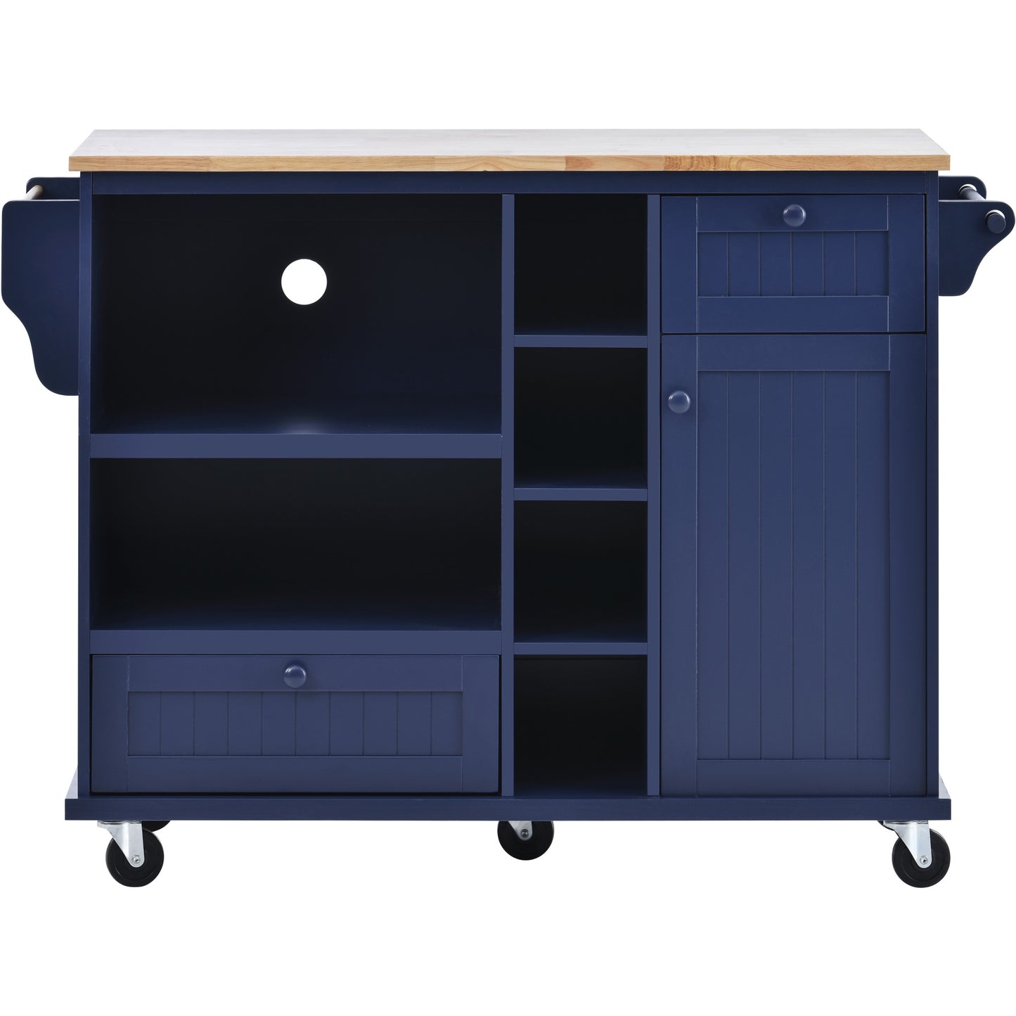 Melysen Kitchen Island Cart with Storage Cabinet and Two Locking Wheels,Solid wood desktop,Microwave cabinet,Floor Standing Buffet Server Sideboard for Kitchen Room,Dining Room,, Bathroom(Dark blue)