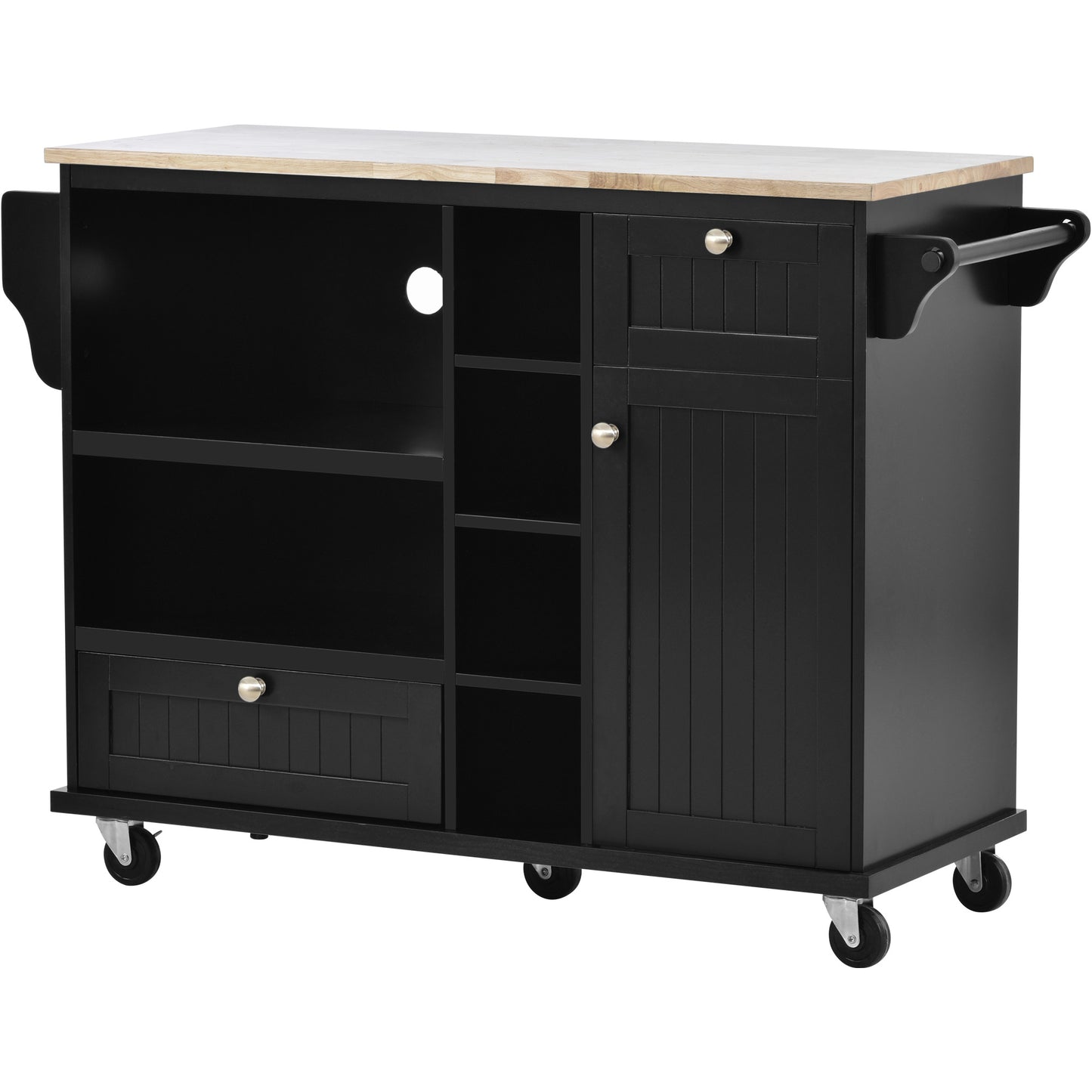 Melysen Kitchen Island Cart with Storage Cabinet and Two Locking Wheels,Solid wood desktop,Microwave cabinet,Floor Standing Buffet Server Sideboard for Kitchen Room,Dining Room,, Bathroom(Black)