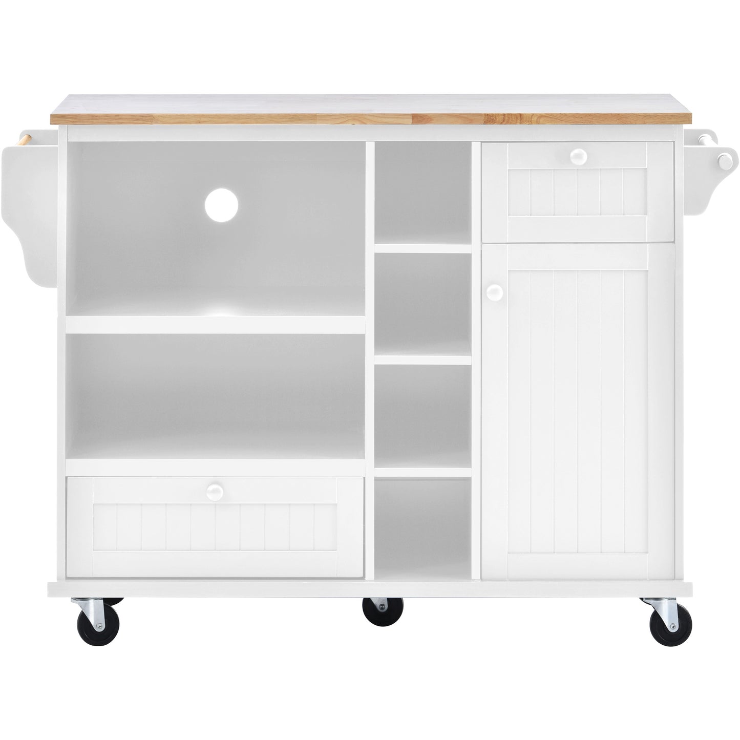 Melysen Kitchen Island Cart with Storage Cabinet and Two Locking Wheels,Solid wood desktop,Microwave cabinet,Floor Standing Buffet Server Sideboard for Kitchen Room,Dining Room,, Bathroom(White)