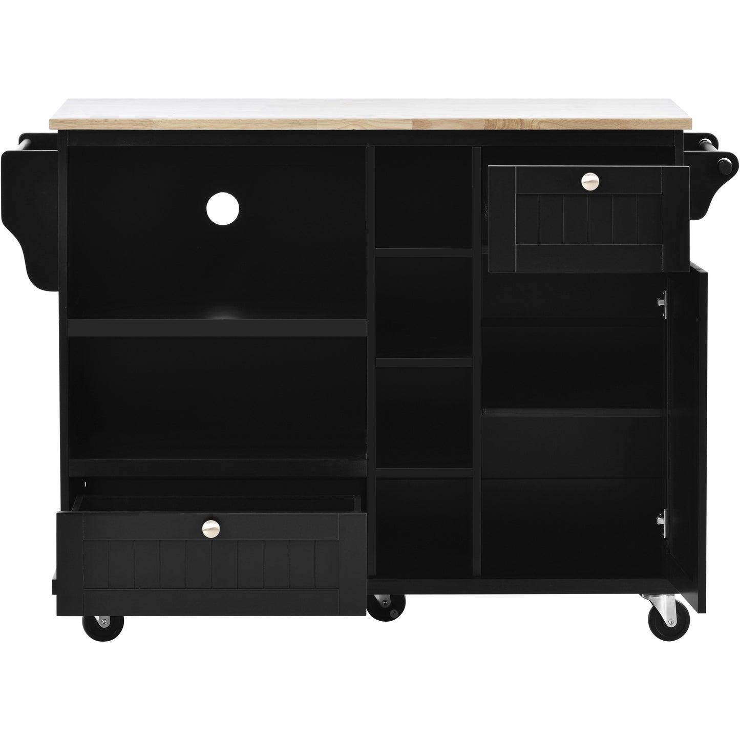 Melysen Kitchen Island Cart with Storage Cabinet and Two Locking Wheels,Solid wood desktop,Microwave cabinet,Floor Standing Buffet Server Sideboard for Kitchen Room,Dining Room,, Bathroom(Black)