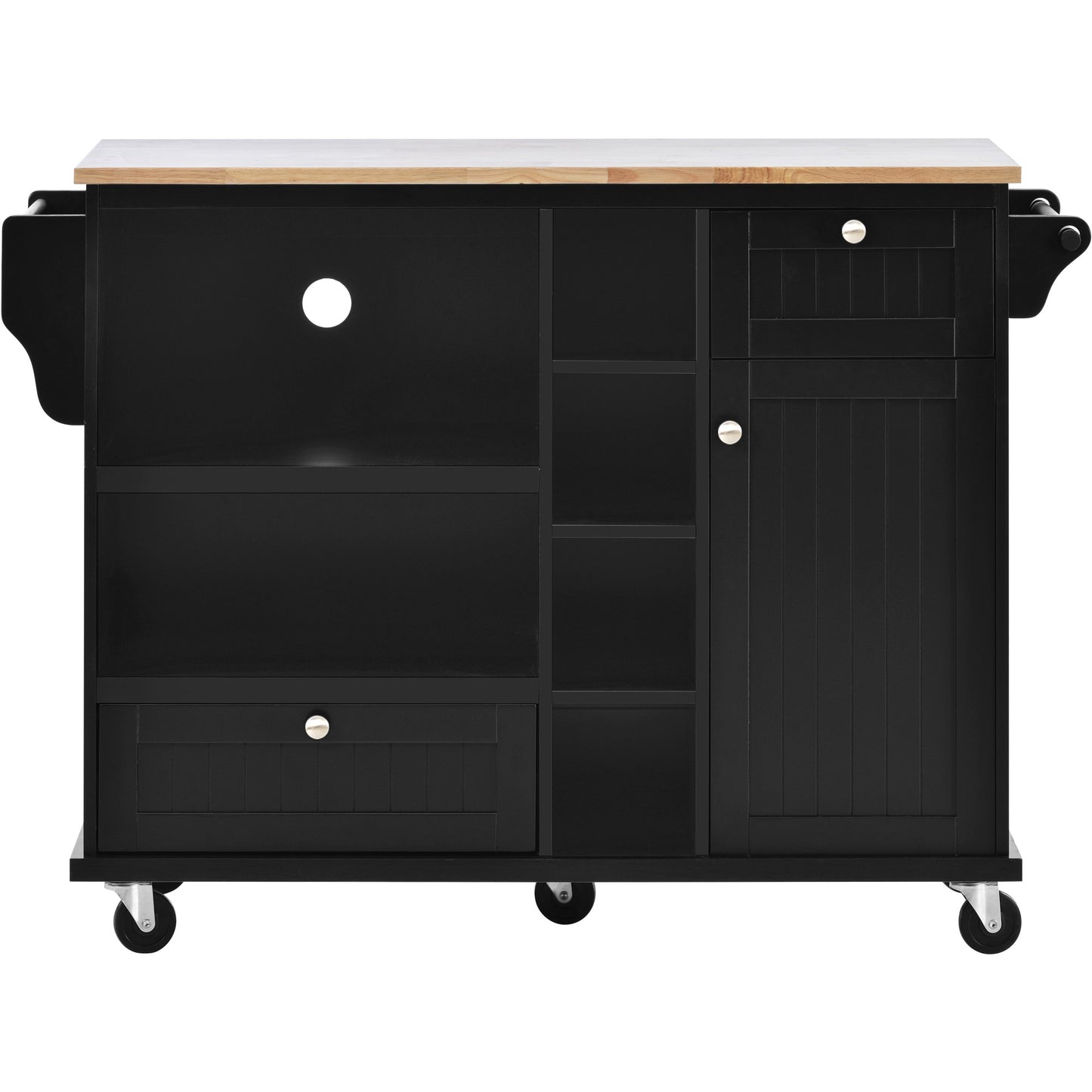 Melysen Kitchen Island Cart with Storage Cabinet and Two Locking Wheels,Solid wood desktop,Microwave cabinet,Floor Standing Buffet Server Sideboard for Kitchen Room,Dining Room,, Bathroom(Black)