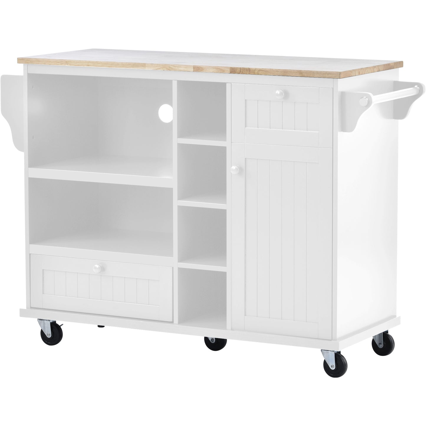 Melysen Kitchen Island Cart with Storage Cabinet and Two Locking Wheels,Solid wood desktop,Microwave cabinet,Floor Standing Buffet Server Sideboard for Kitchen Room,Dining Room,, Bathroom(White)