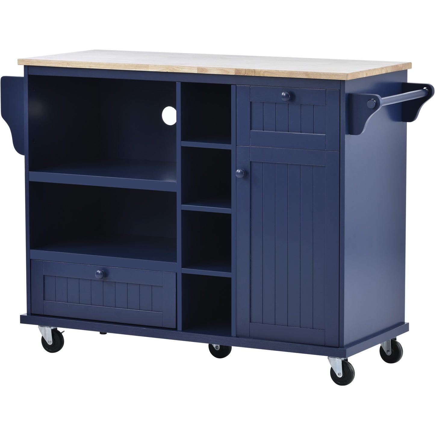 Melysen Kitchen Island Cart with Storage Cabinet and Two Locking Wheels,Solid wood desktop,Microwave cabinet,Floor Standing Buffet Server Sideboard for Kitchen Room,Dining Room,, Bathroom(Dark blue)