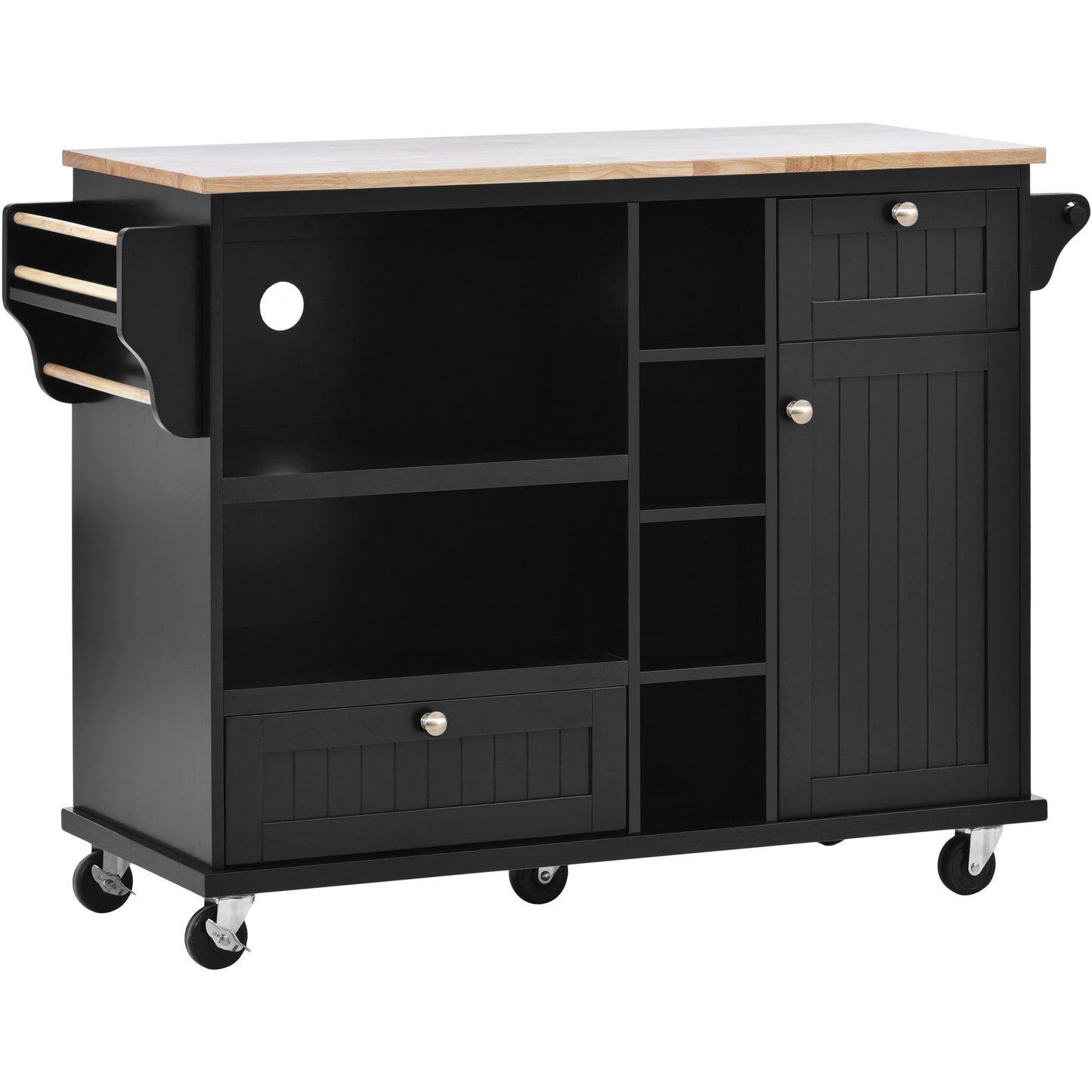 Melysen Kitchen Island Cart with Storage Cabinet and Two Locking Wheels,Solid wood desktop,Microwave cabinet,Floor Standing Buffet Server Sideboard for Kitchen Room,Dining Room,, Bathroom(Black)