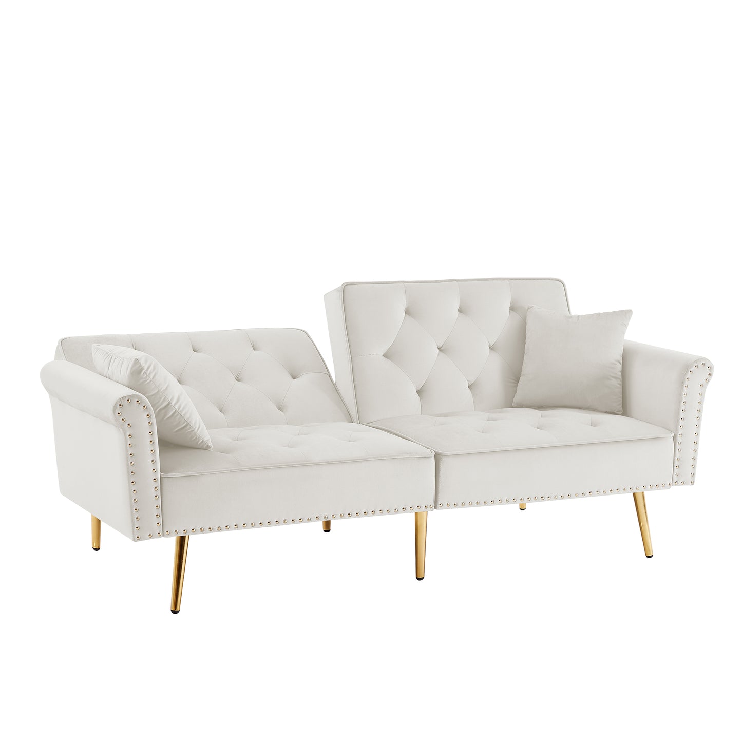 Melysen Velvet Tufted Sofa Couch With 2 Pillows And Nailhead Trim