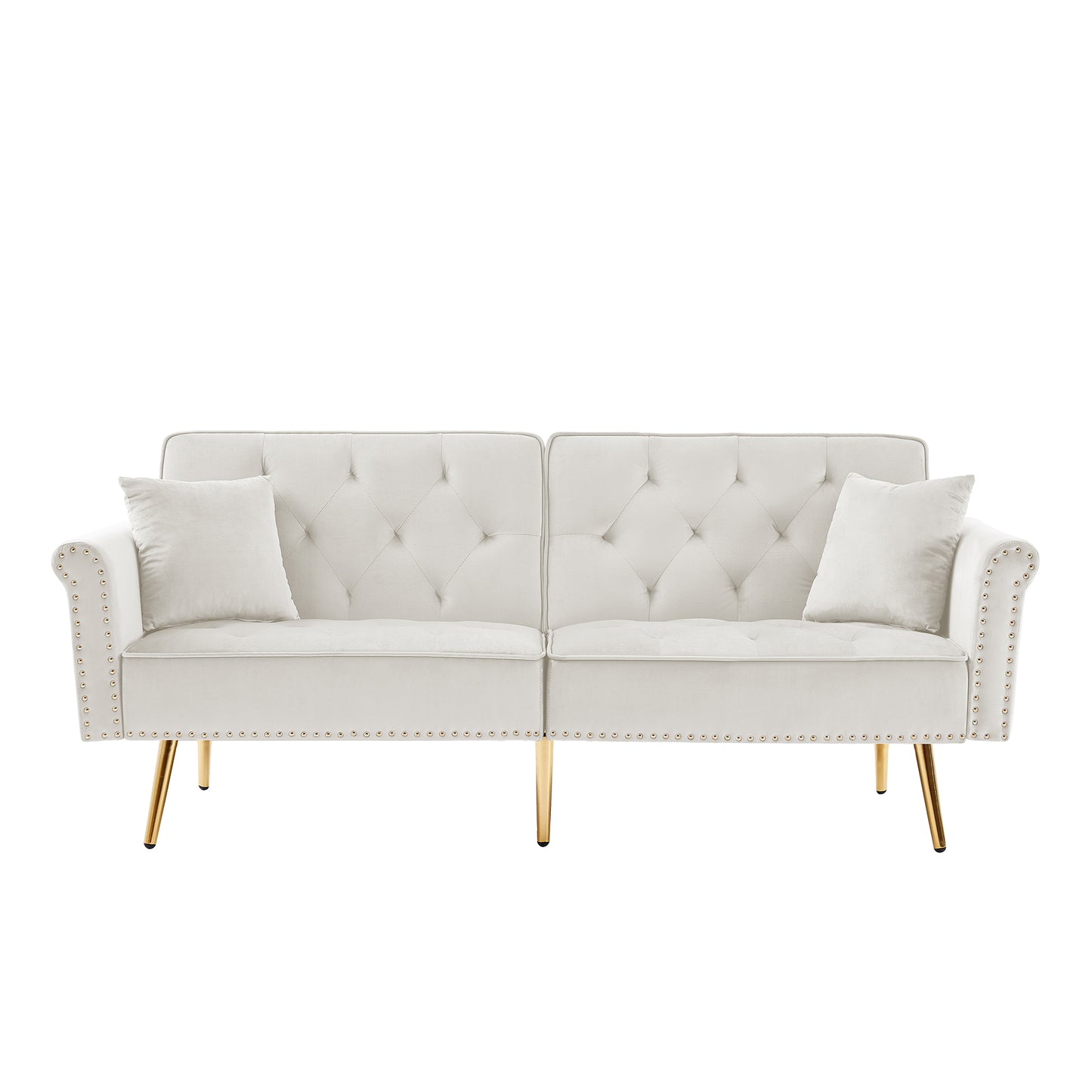 Melysen Velvet Tufted Sofa Couch With 2 Pillows And Nailhead Trim