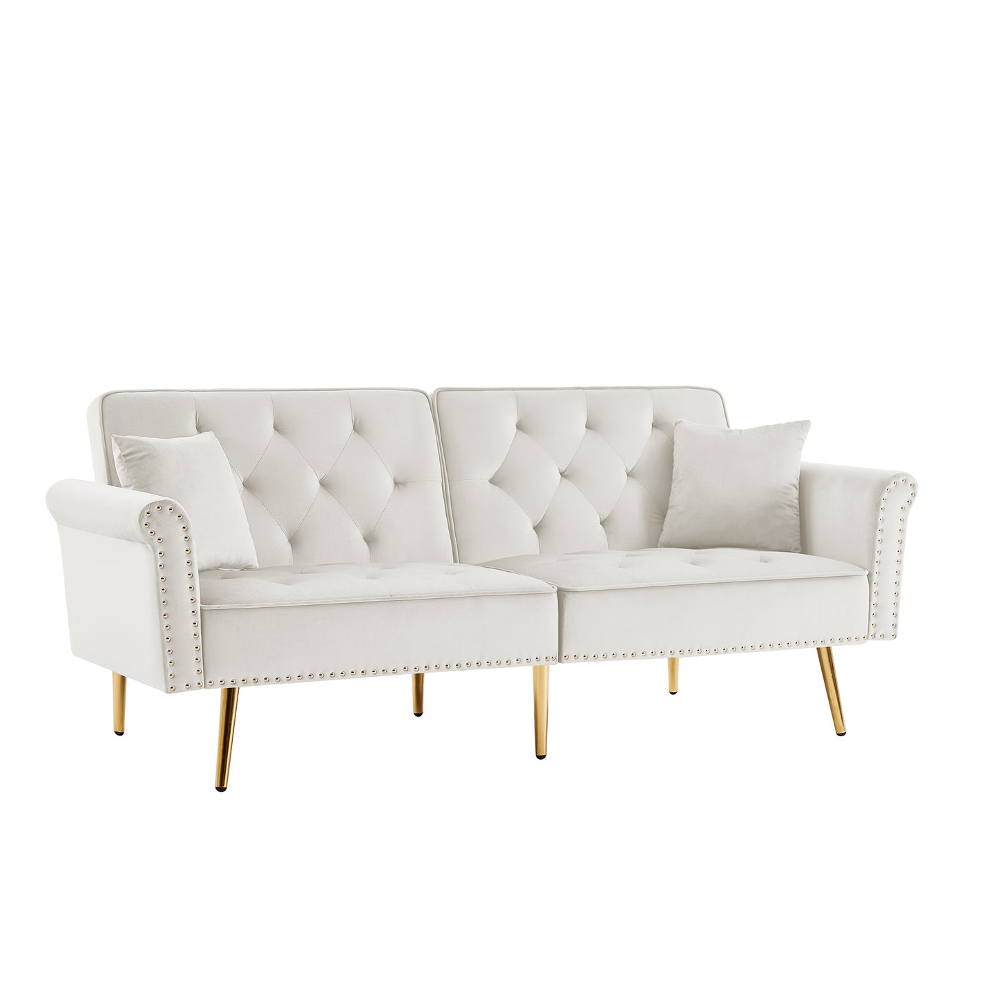 Melysen Velvet Tufted Sofa Couch With 2 Pillows And Nailhead Trim