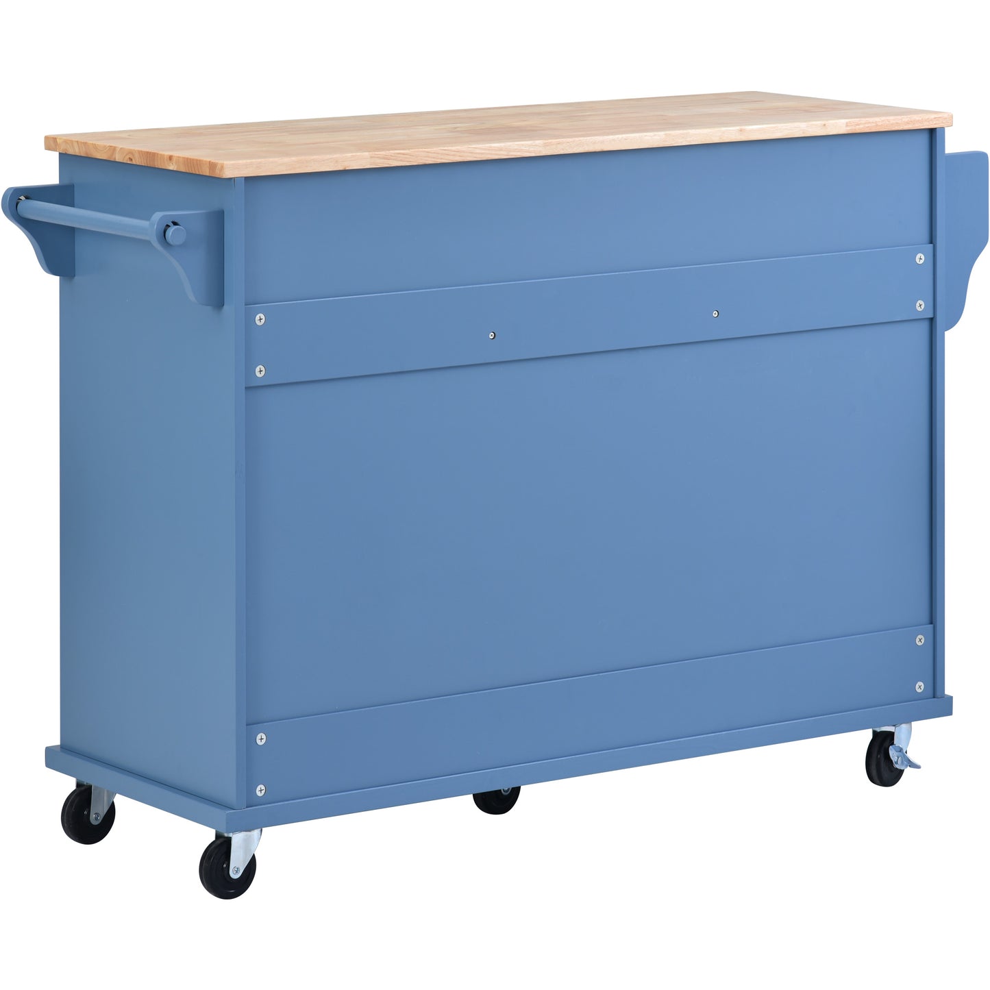 Melysen Kitchen cart with Rubber wood desktop rolling mobile kitchen island with storage and 5 draws 53 Inch length (Blue)