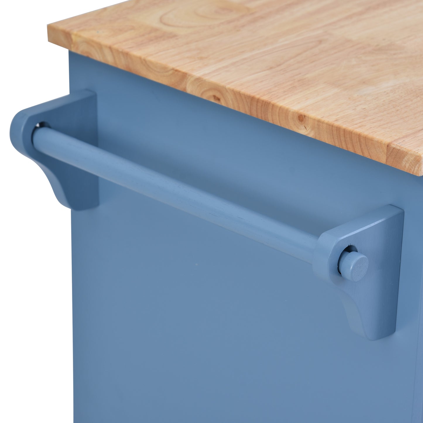 Melysen Kitchen cart with Rubber wood desktop rolling mobile kitchen island with storage and 5 draws 53 Inch length (Blue)