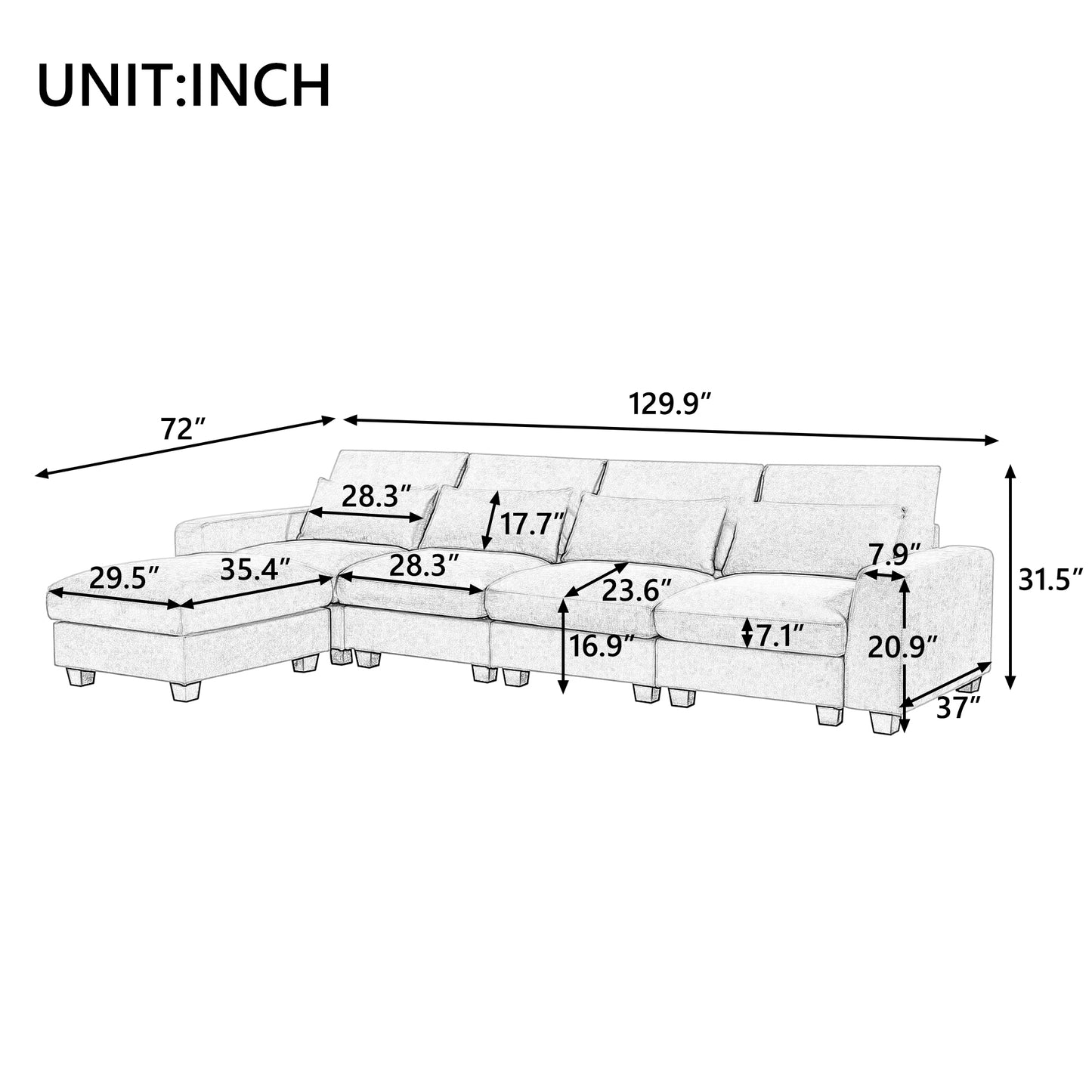 Melysen Modern Large L-Shape Feather Filled Sectional Sofa,Convertible Sofa Couch with Reversible Chaise for Living Room