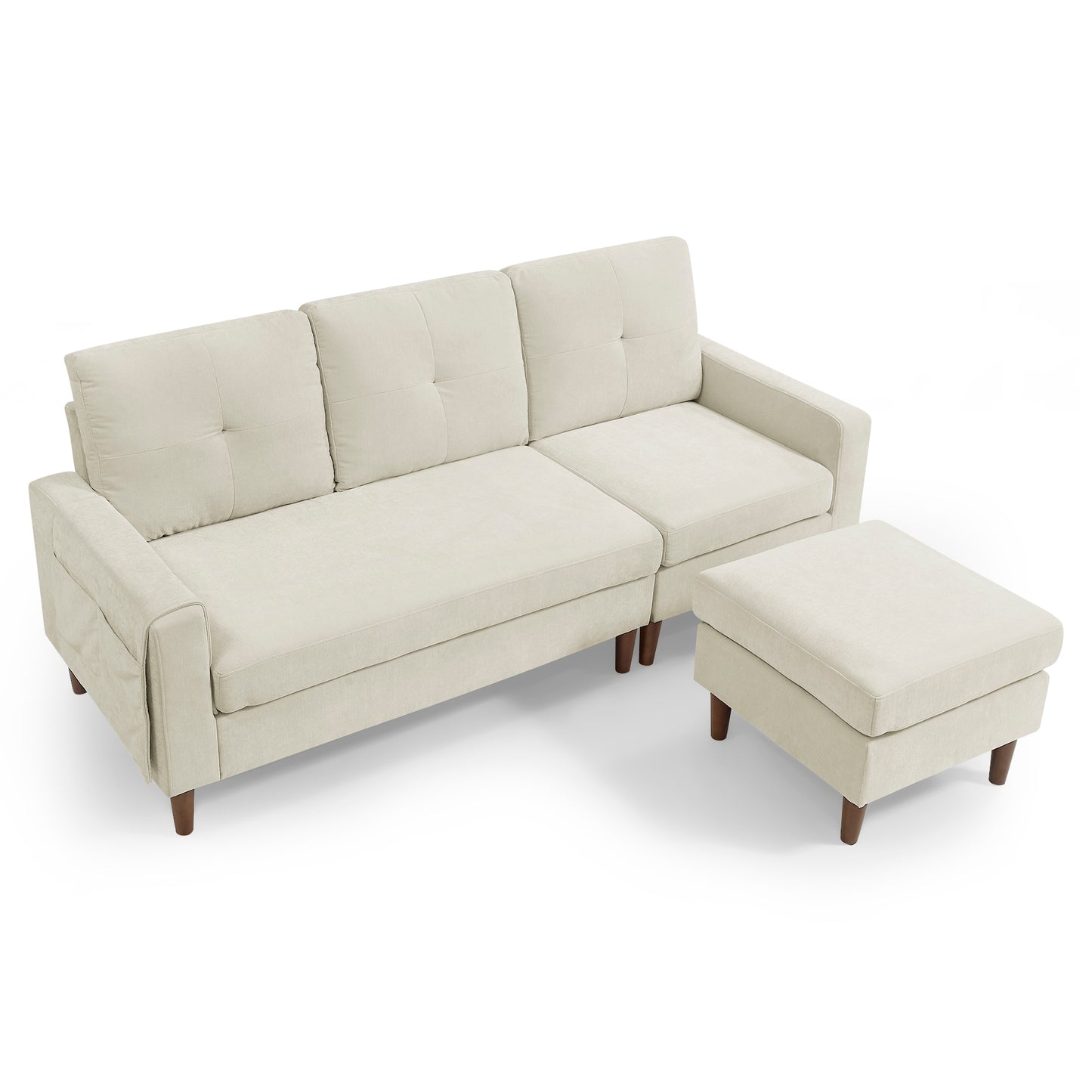 Melysen 80" Convertible Sectional Sofa Couch,3 Seats L-shape Sofa with Removable Cushions and Pocket, Rubber Wood Legs