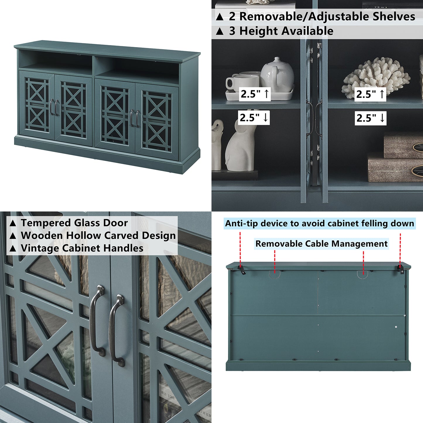 Melysen TV Stand,Buffet Sideboard Console Table,Dark Teal