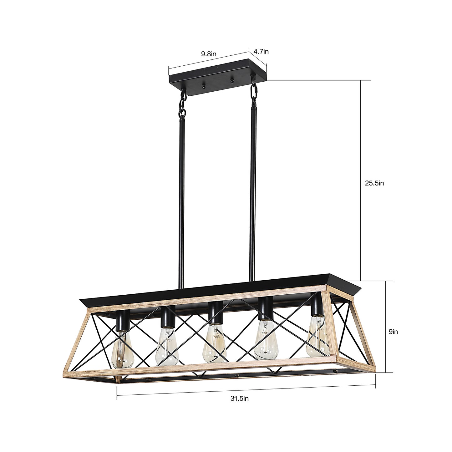 5-Light Farmhouse Chandeliers For Dining Room,Oak(No Bulbs)