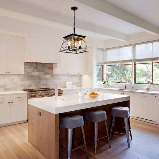 4-Light Farmhouse Chandeliers For Dining Room,Oak(No Bulbs)