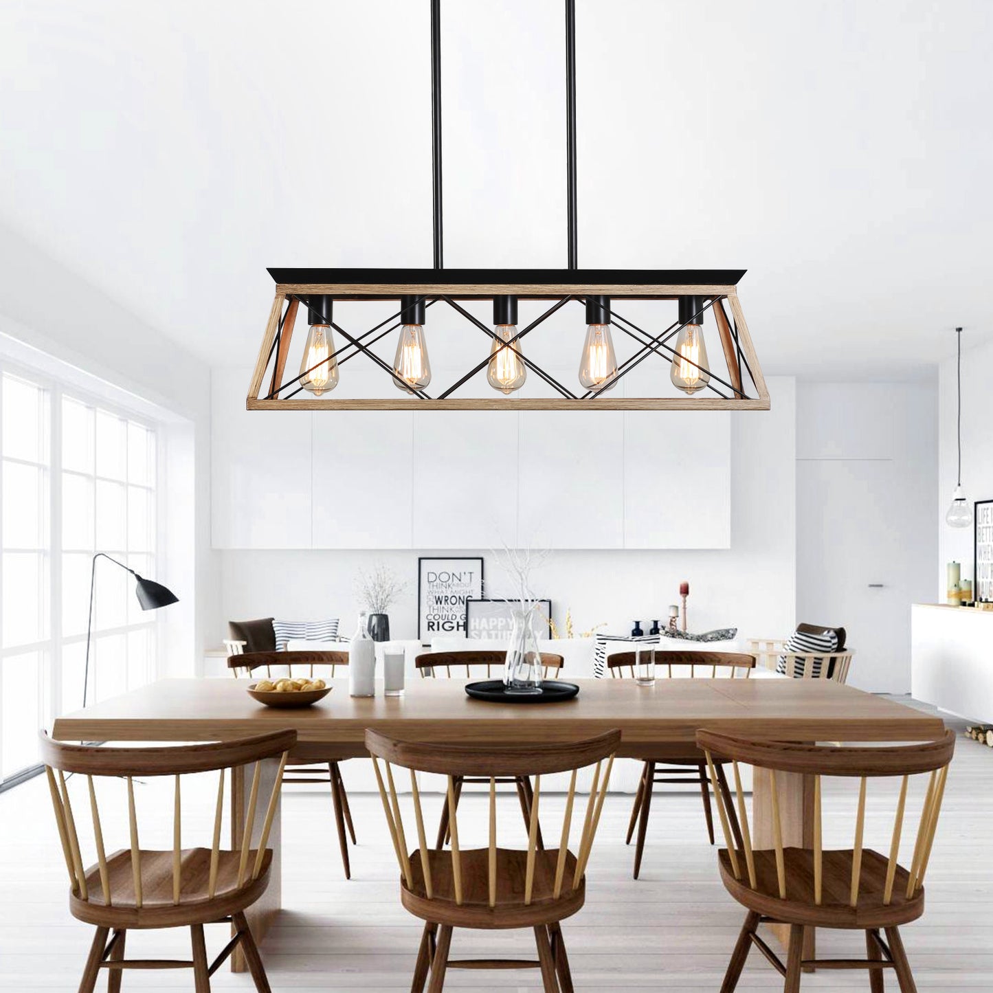 5-Light Farmhouse Chandeliers For Dining Room,Oak(No Bulbs)