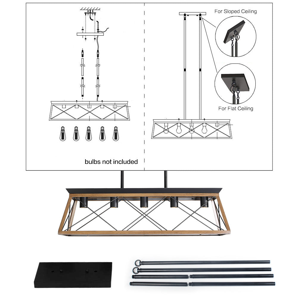 Farmhouse Chandeliers With 5 Bulbs For Dining Room,Walnut(No Bulbs)