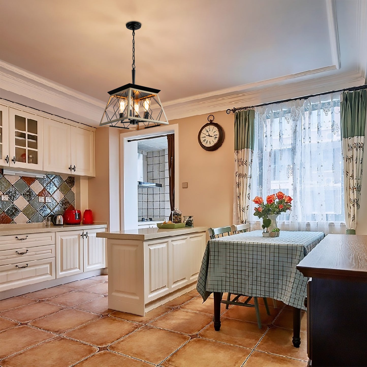 4-Light Farmhouse Chandeliers For Dining Room,Oak(No Bulbs)