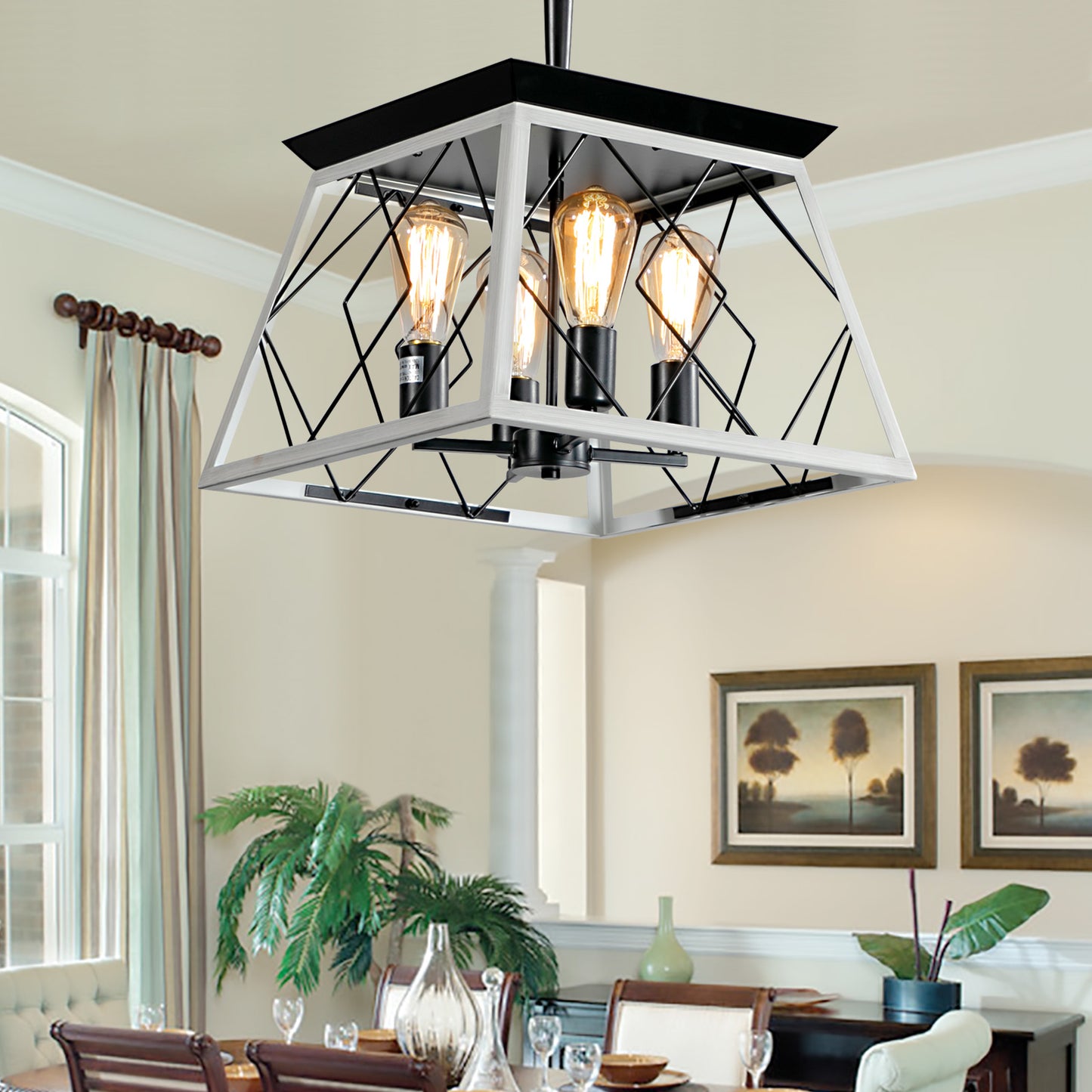 4-Light Farmhouse Chandeliers For Dining Room,White(No Bulbs)