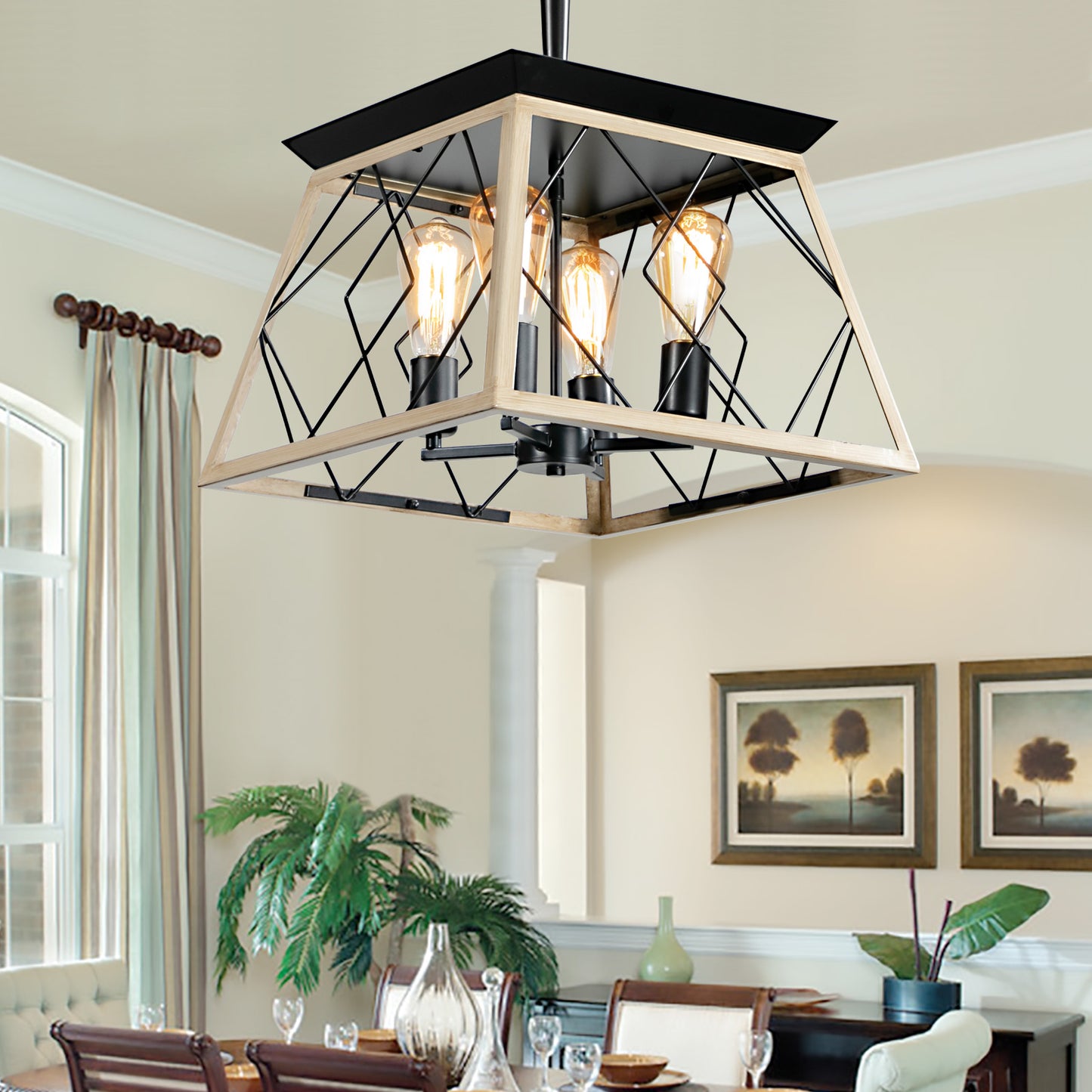 4-Light Farmhouse Chandeliers For Dining Room,Oak(No Bulbs)