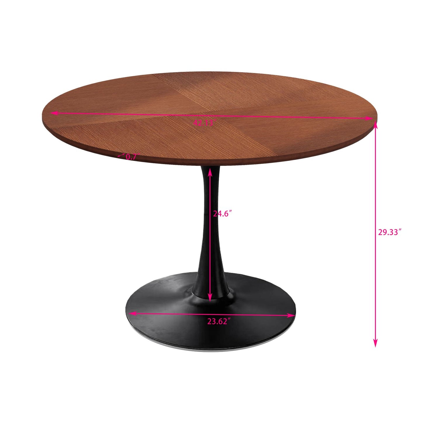 Melysen 42"Modern Round Dining Table with Printed OAK Color Grain Table Top,Metal Base Dining Table, End Table Leisure Coffee Table