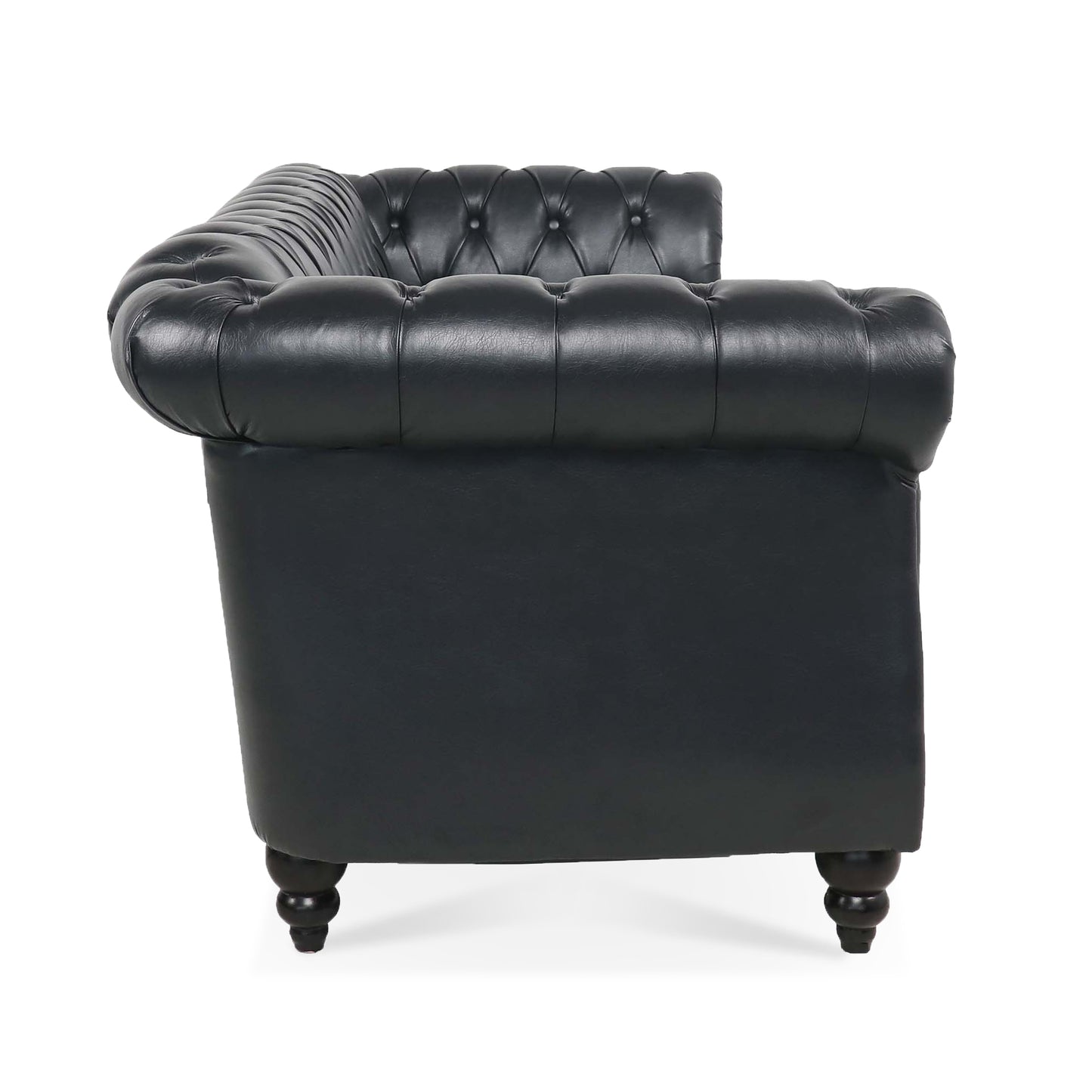 Melysen 84.65" Pu Rolled Arm Chesterfield 3seater Sofa,Black