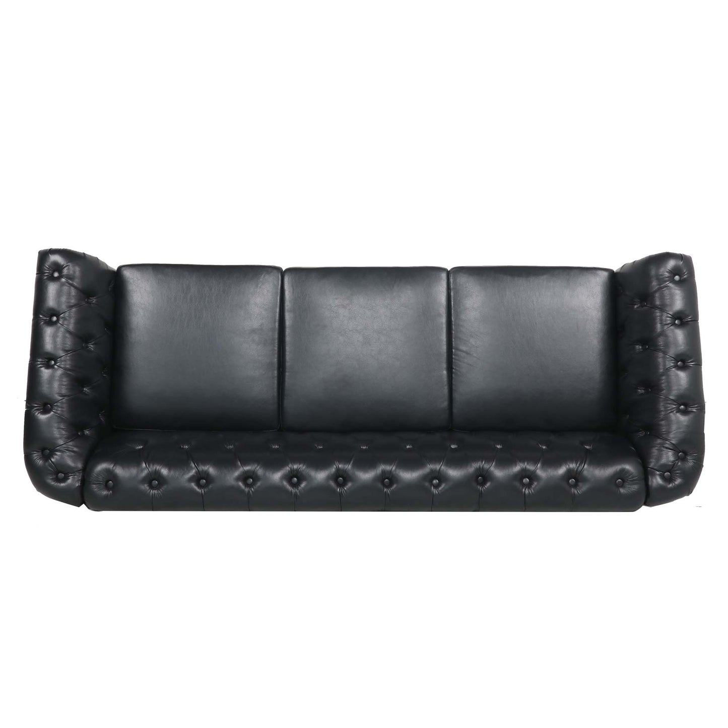 Melysen 84.65" Pu Rolled Arm Chesterfield 3seater Sofa,Black