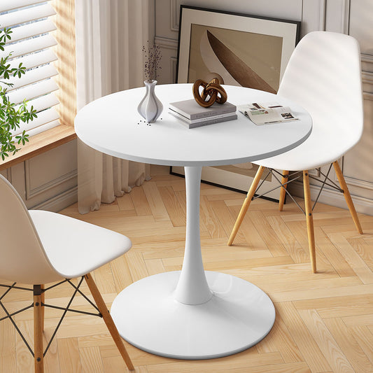 Melysen 32"Modern Round Dining Table with Round MDF Table Top,Metal Base Dining Table, End Table Leisure Coffee Table,White