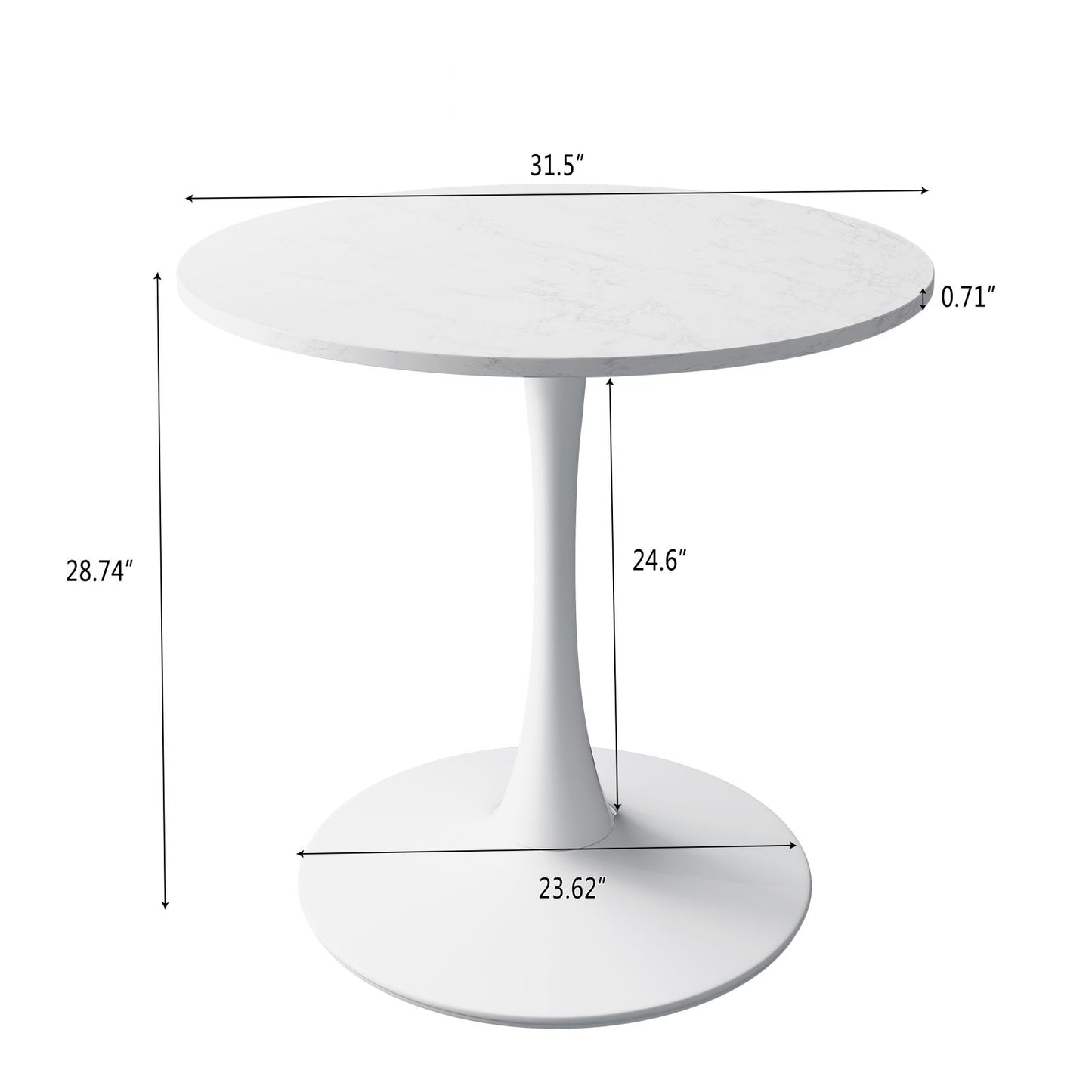 Melysen 32"Modern Round Dining Table with Printed White Marble Table Top,Metal Base Dining Table, End Table Leisure Coffee Table