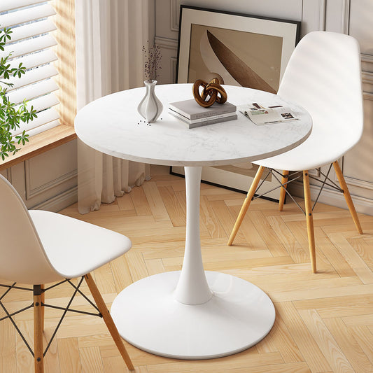 Melysen 32"Modern Round Dining Table with Printed White Marble Table Top,Metal Base Dining Table, End Table Leisure Coffee Table