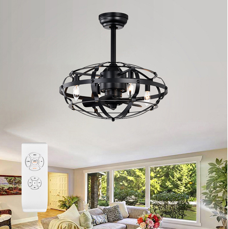 Melysen Hot Sell Industrial Ceiling Fan Light Kit for Living Room Bedroom Kitchen and Bladeless Caged Ceiling Fan with Lights