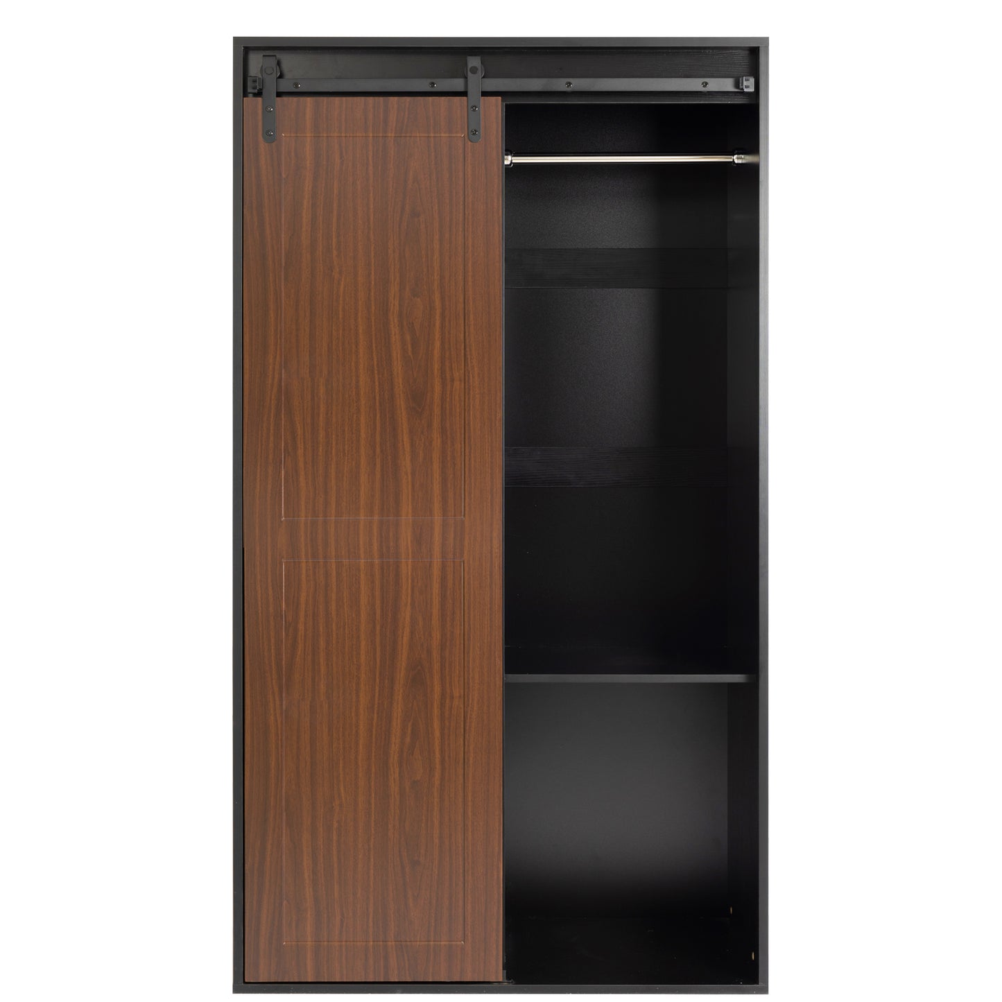 71" Farm Slide Warehouse Door Large Closet Wardrobe,Black+Walnut