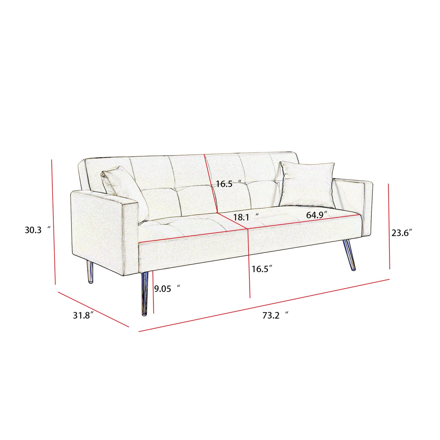 Melysen Cream White Velvet Convertible Folding Futon Sofa Bed ,Sleeper Sofa Couch for Compact Living Space.