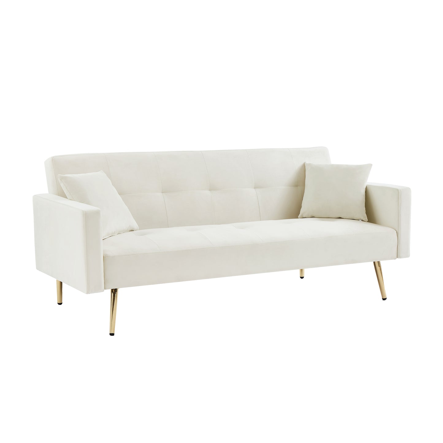 Melysen Cream White Velvet Convertible Folding Futon Sofa Bed ,Sleeper Sofa Couch for Compact Living Space.