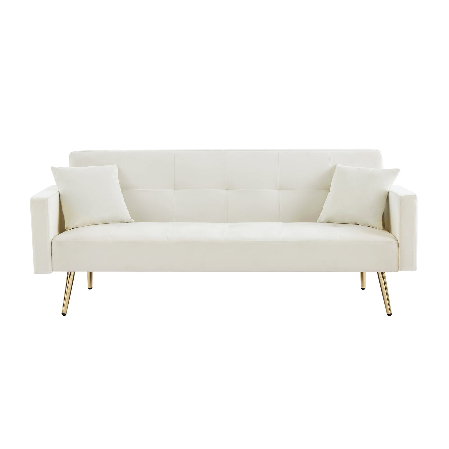 Melysen Cream White Velvet Convertible Folding Futon Sofa Bed ,Sleeper Sofa Couch for Compact Living Space.