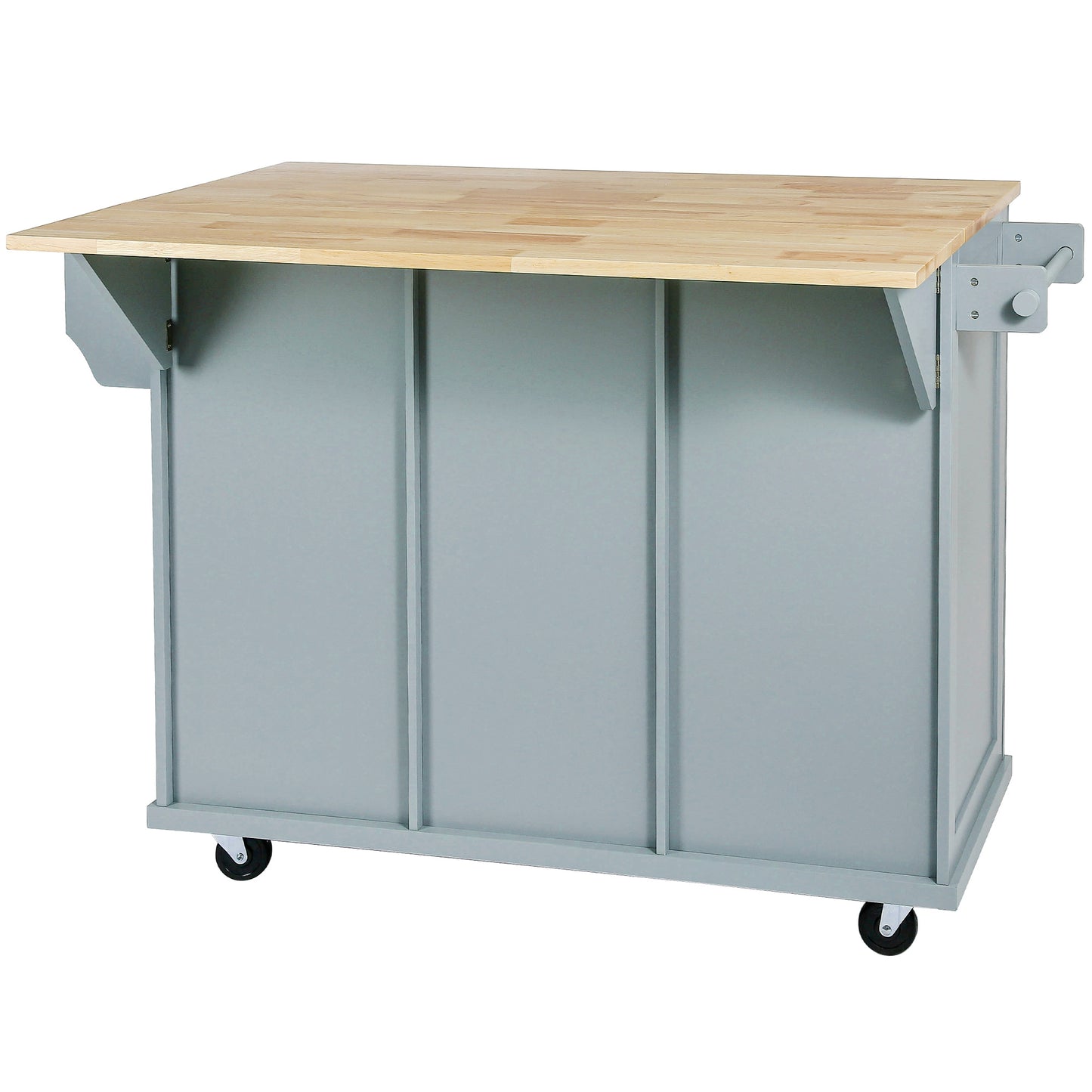 Melysen Kitchen Cart with Rubber wood Drop-Leaf Countertop ,Cabinet door internal storage racks,Kitchen Island on 5 Wheels with Storage Cabinet and 3 Drawers for Dinning Room, Grey Blue