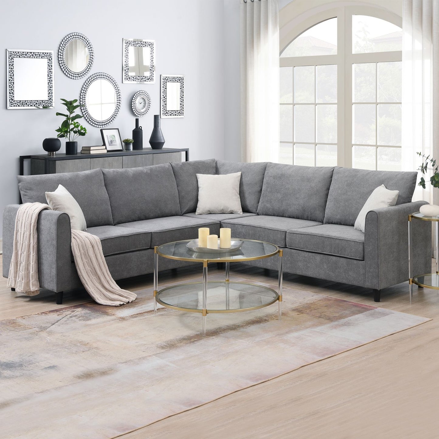 Melysen 91*91" Modern Upholstered Living Room Sectional Sofa, L Shape Furniture Couch with 3 Pillows