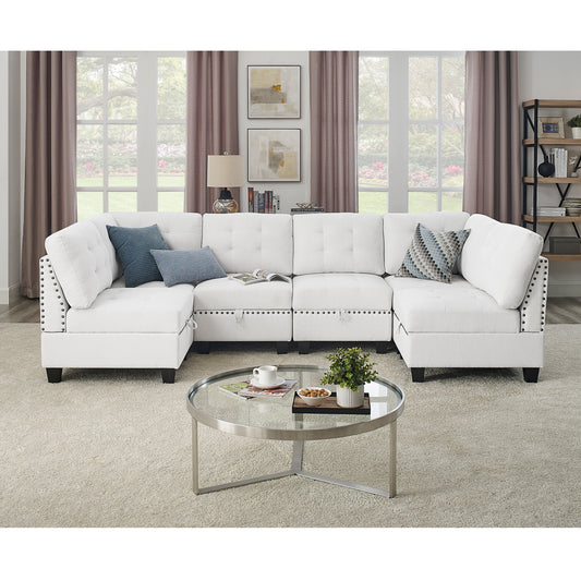 Melysen Modular Sectional Sofa,DIY Combination Sofa,Velvet,Ivory