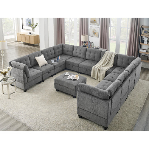 Melysen Modular Sectional Sofa,DIY Combination Sofa,Velvet,Grey