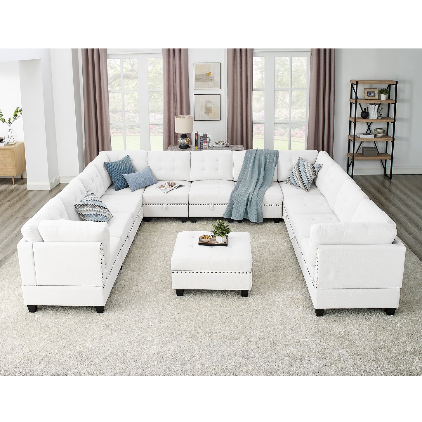 Melysen Modular Sectional Sofa,DIY Combination Sofa,Velvet,Ivory