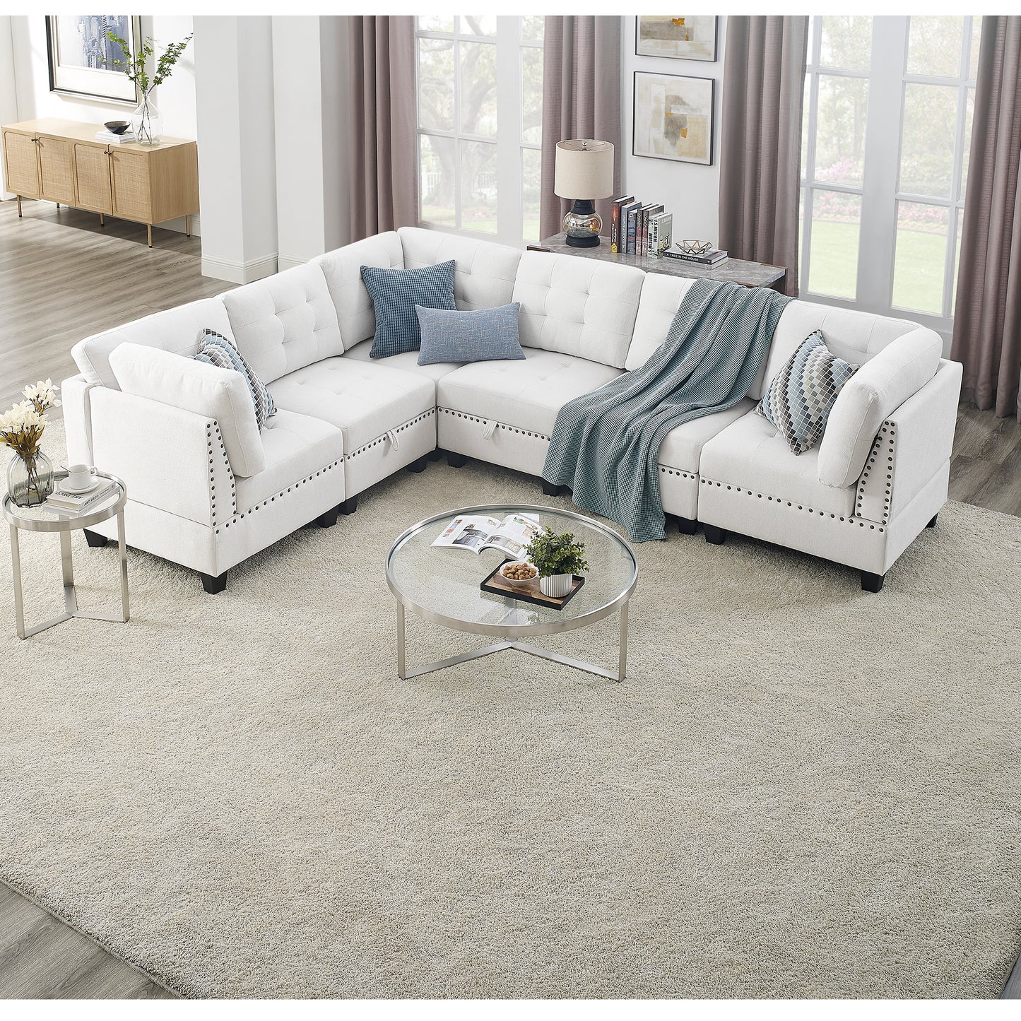 Melysen Modular Sectional Sofa,DIY Combination Sofa,Velvet,Ivory