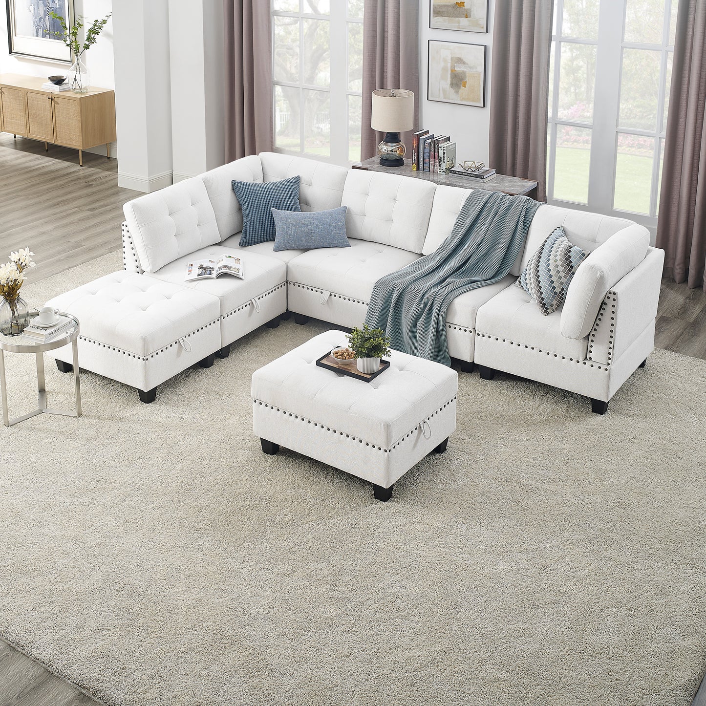 Melysen Modular Sectional Sofa,DIY Combination Sofa,Velvet,Ivory