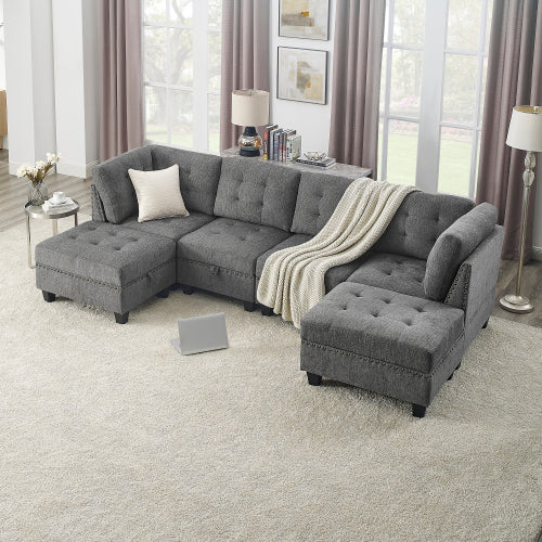 Melysen Modular Sectional Sofa,DIY Combination Sofa,Velvet,Grey