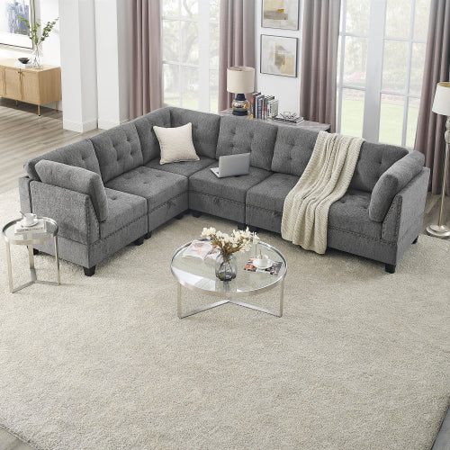 Melysen Modular Sectional Sofa,DIY Combination Sofa,Velvet,Grey