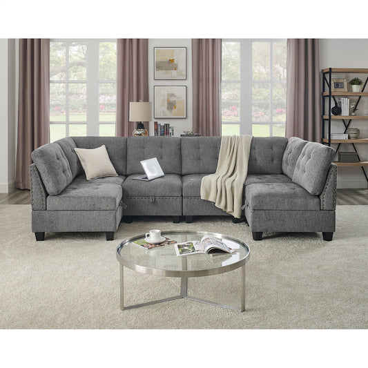 Melysen Modular Sectional Sofa,DIY Combination Sofa,Velvet,Grey