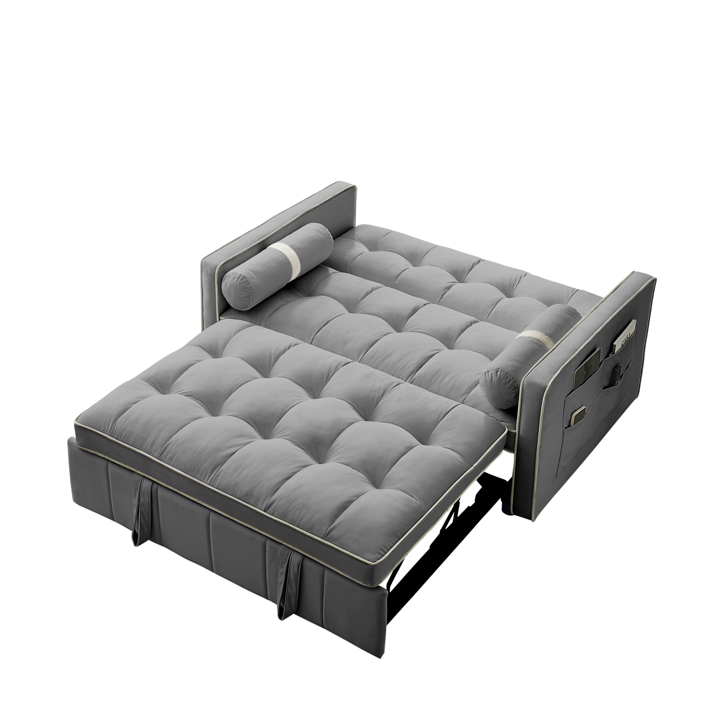 Melysen Modern 55.5" Pull Out Sleep Sofa Bed 2 Seater Loveseats Sofa Couch with side pockets, Adjsutable Backrest and Lumbar Pillows for Apartment Office Living Roomin