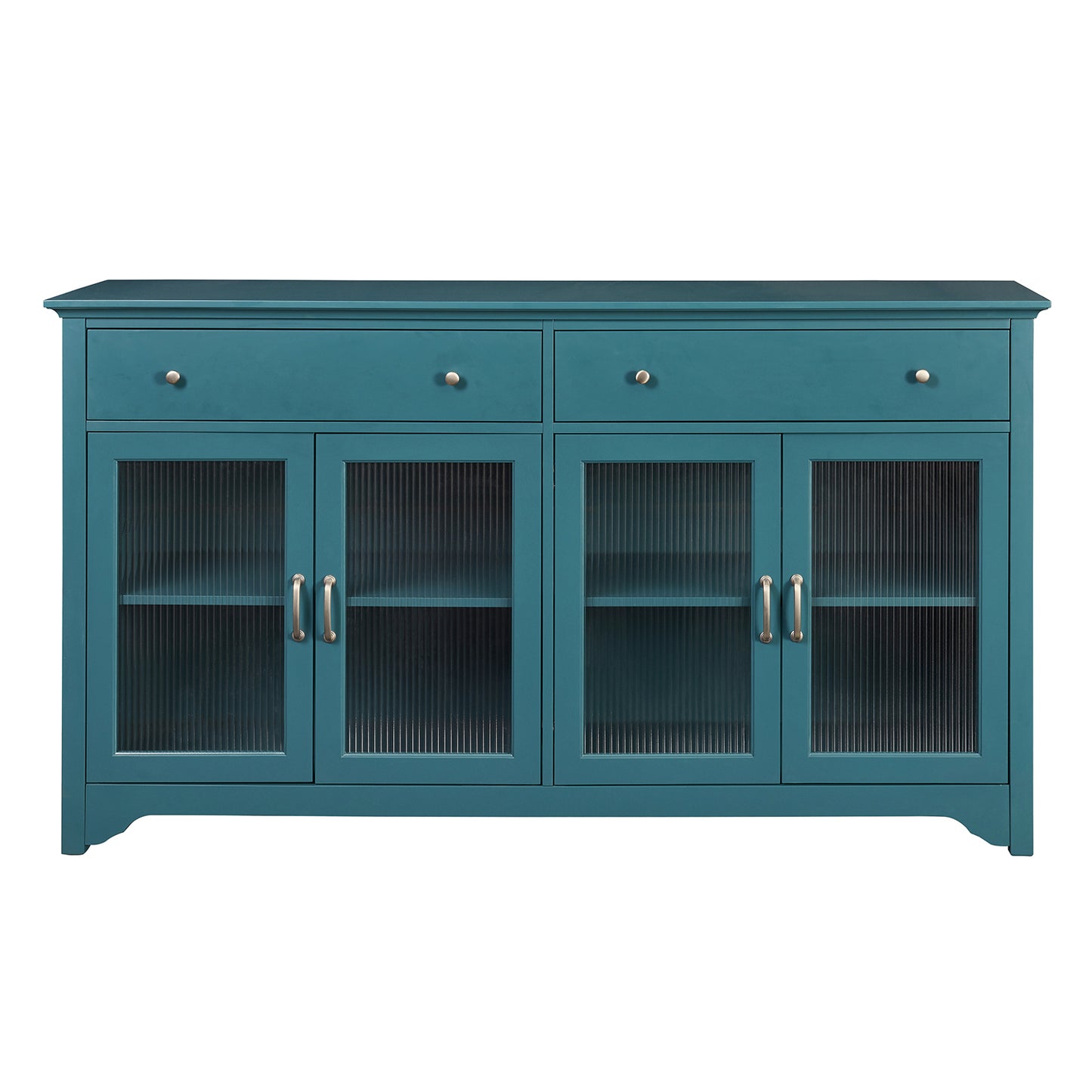 Melysen 66" TV Console,Storage Buffet Cabinet,Sideboard with Glass Door and Adjustable Shelves,Console Table,Teal Blue