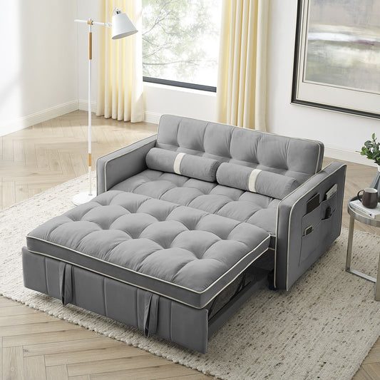 Melysen Modern 55.5" Pull Out Sleep Sofa Bed 2 Seater Loveseats Sofa Couch with side pockets, Adjsutable Backrest and Lumbar Pillows for Apartment Office Living Roomin