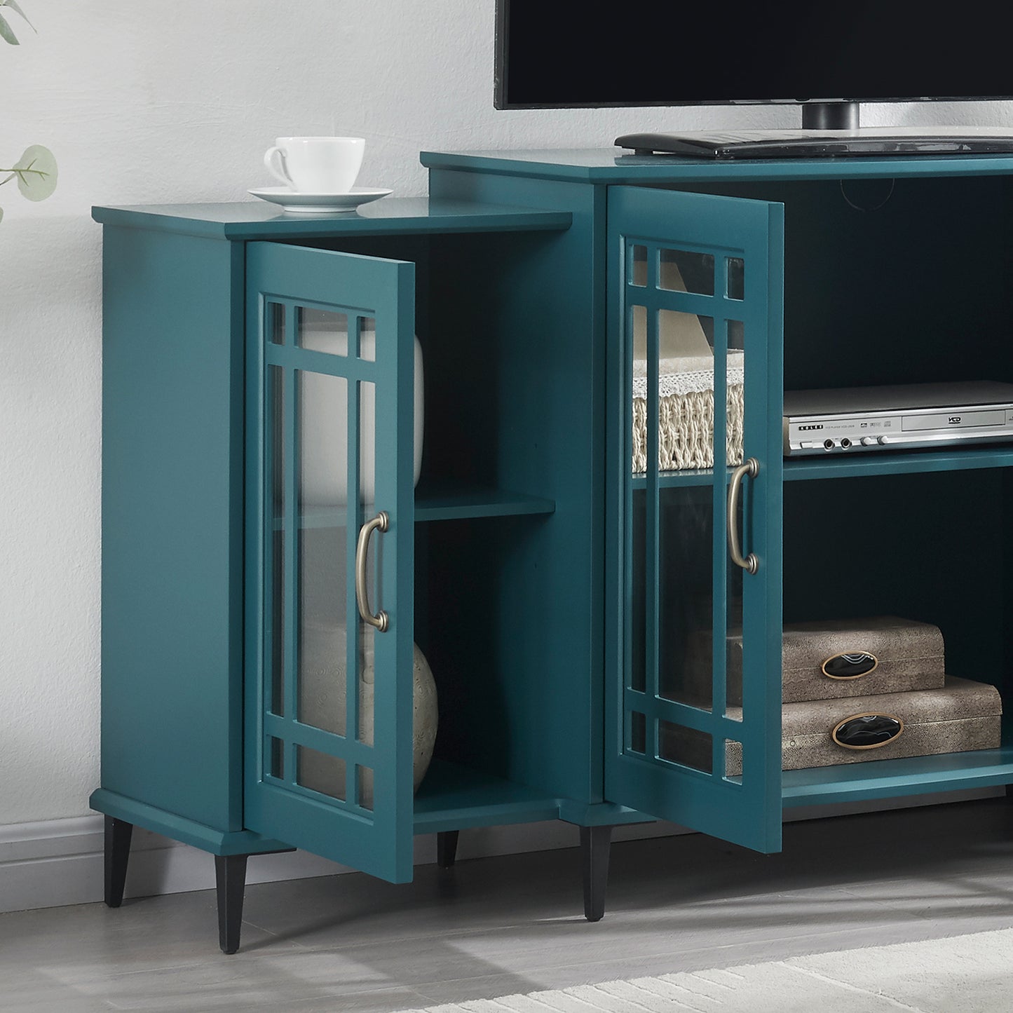 Melysen 62" TV Stand,Buffet Sideboard Cabinet,Teal Blue