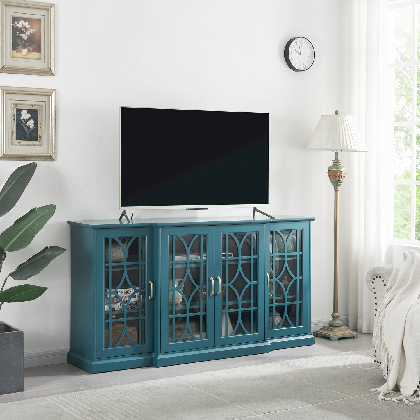 Melysen 63" TV Stand,Sideboard Buffet ,Storage Cabinet,Teal Blue