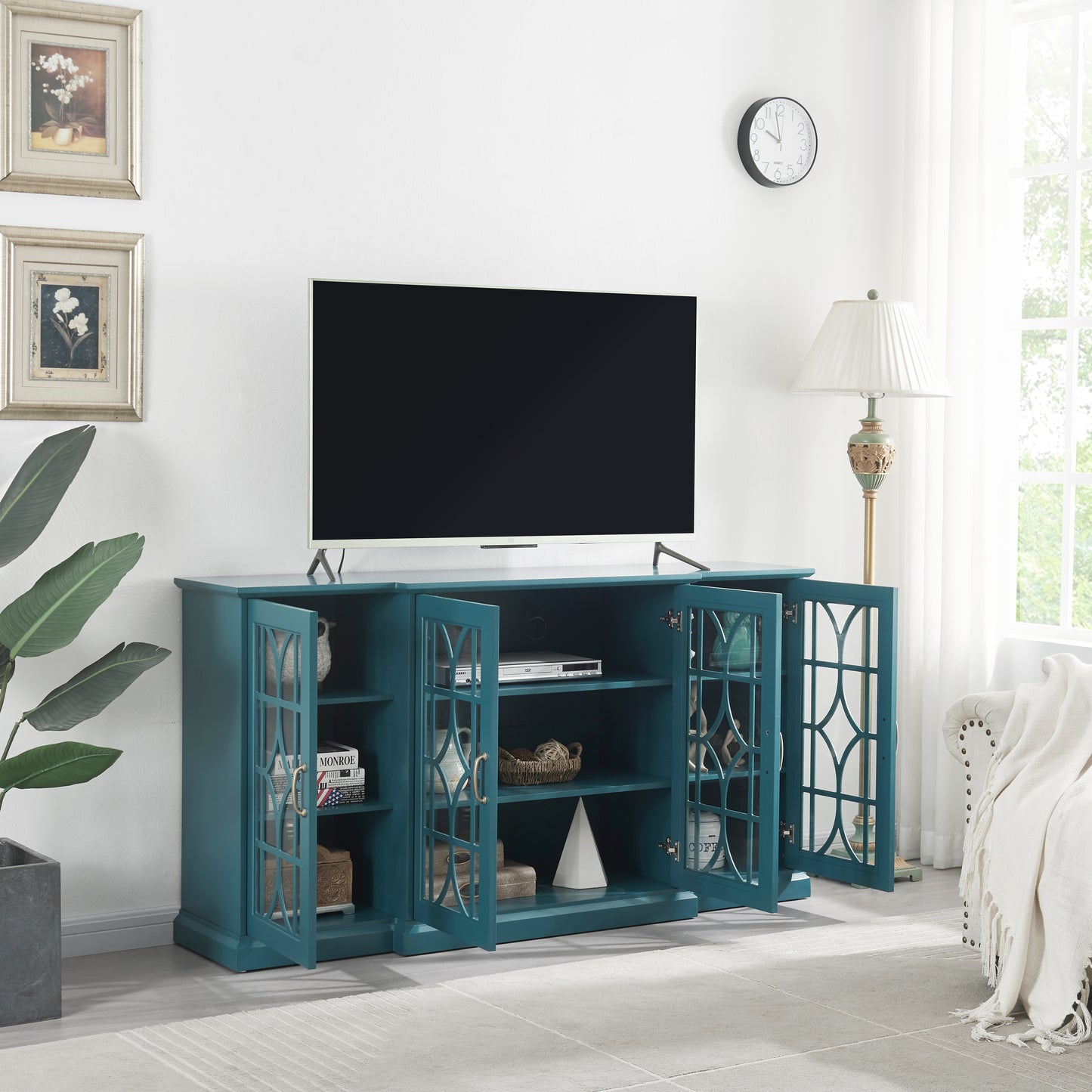 Melysen 63" TV Stand,Sideboard Buffet ,Storage Cabinet,Teal Blue